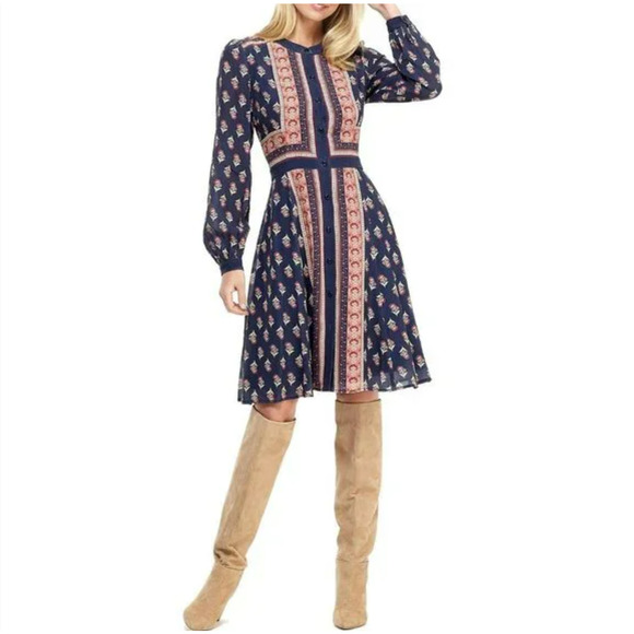 Gal Meets Glam Dresses & Skirts - Gal Meets Glam Carlene Woodblock Stripe Button Front Dress Navy Red Women Size 6